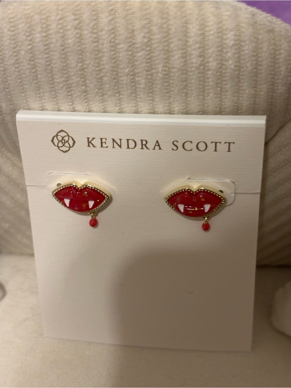 Kendra Scott Red Lip Drop Stud Earrings with Gold Trim
